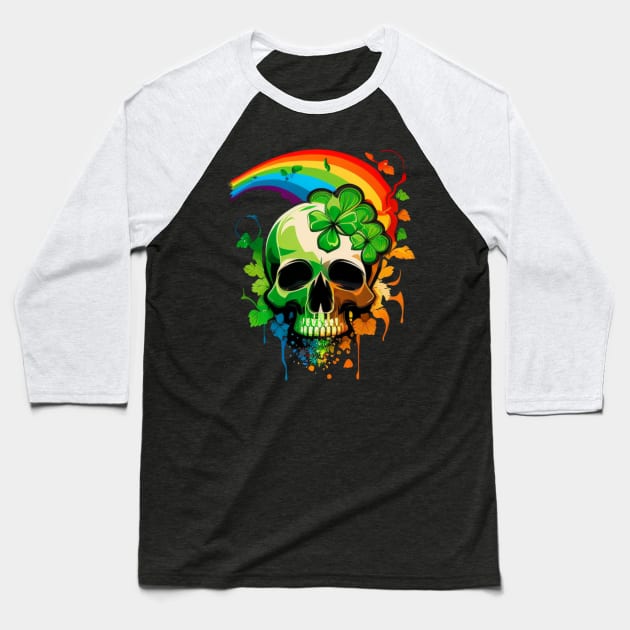 Rainbow skull Baseball T-Shirt by Crazy skull